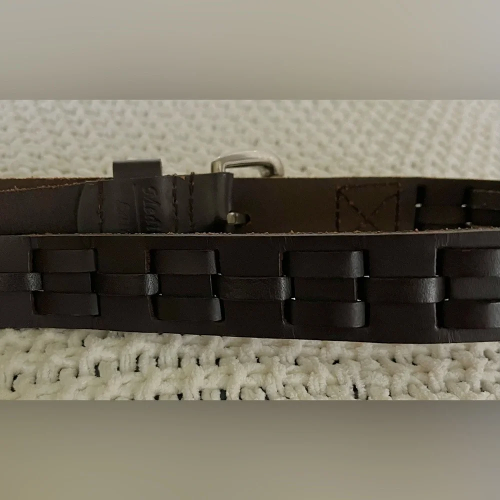 Unisex Dark Brown Leather Thick Braid Belt; Size M/L (Approx. 38” Total Length)